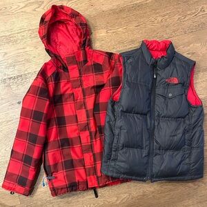 The North Face Red Plaid Jacket and Black Jacket